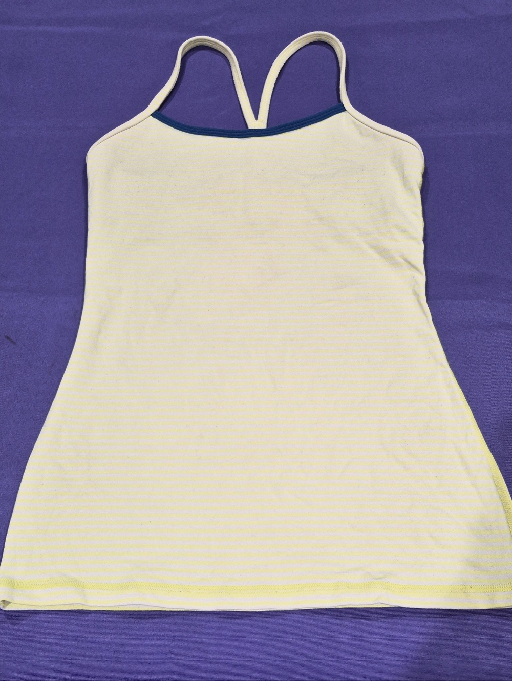 Lululemon Off White/Yellow Green Stripes Tank Top w/Shelf Bra - Dot Size 4.